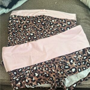 Leopard Print tube top and shorts  with Pink Band